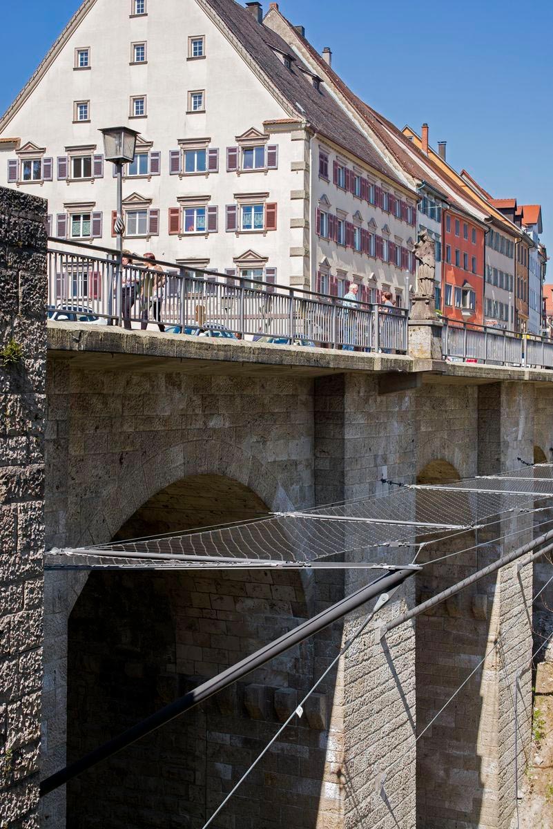 The Hochbrücke in Rottweil with a anti-suicide net by Jakob Rope Systems
